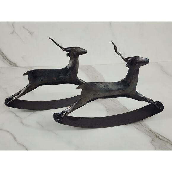 African Antelope Deer Gazelle Metal Rocking Rustic Crafted 9" Brown Decor x2 - Picture 8 of 13